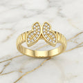 Anillo Mariposa Pavé Oro Sólido 10K Banda Acanalada Talla 9 2.11g
