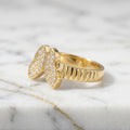 Anillo Mariposa Pavé Oro Sólido 10K Banda Acanalada Talla 9 2.11g