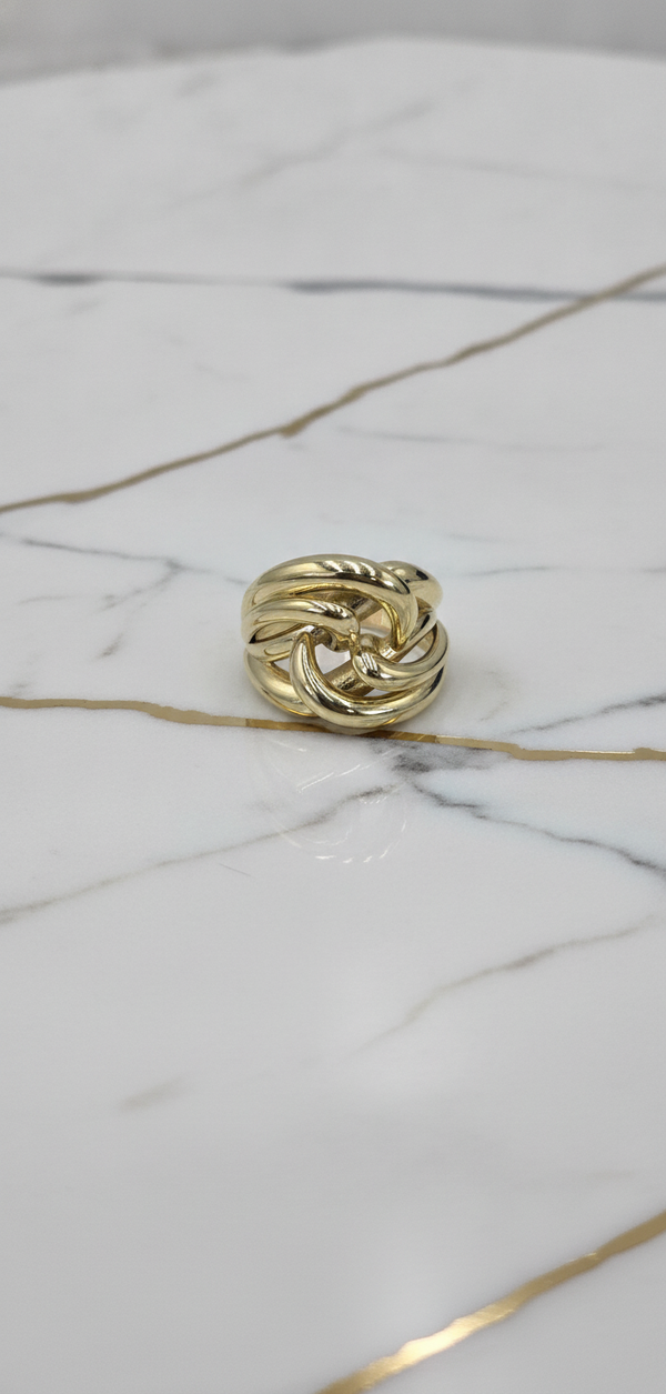 Anillo Nudo Infinito Entrelazado de Múltiples Hilos en Oro Amarillo Sólido 10K (Talla 8) - 2.95g