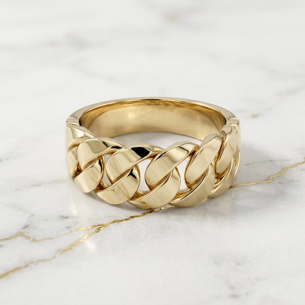 Anillo de Eslabón Cubano Grueso en Oro Amarillo Sólido 10K (Talla 7) - 3.70g