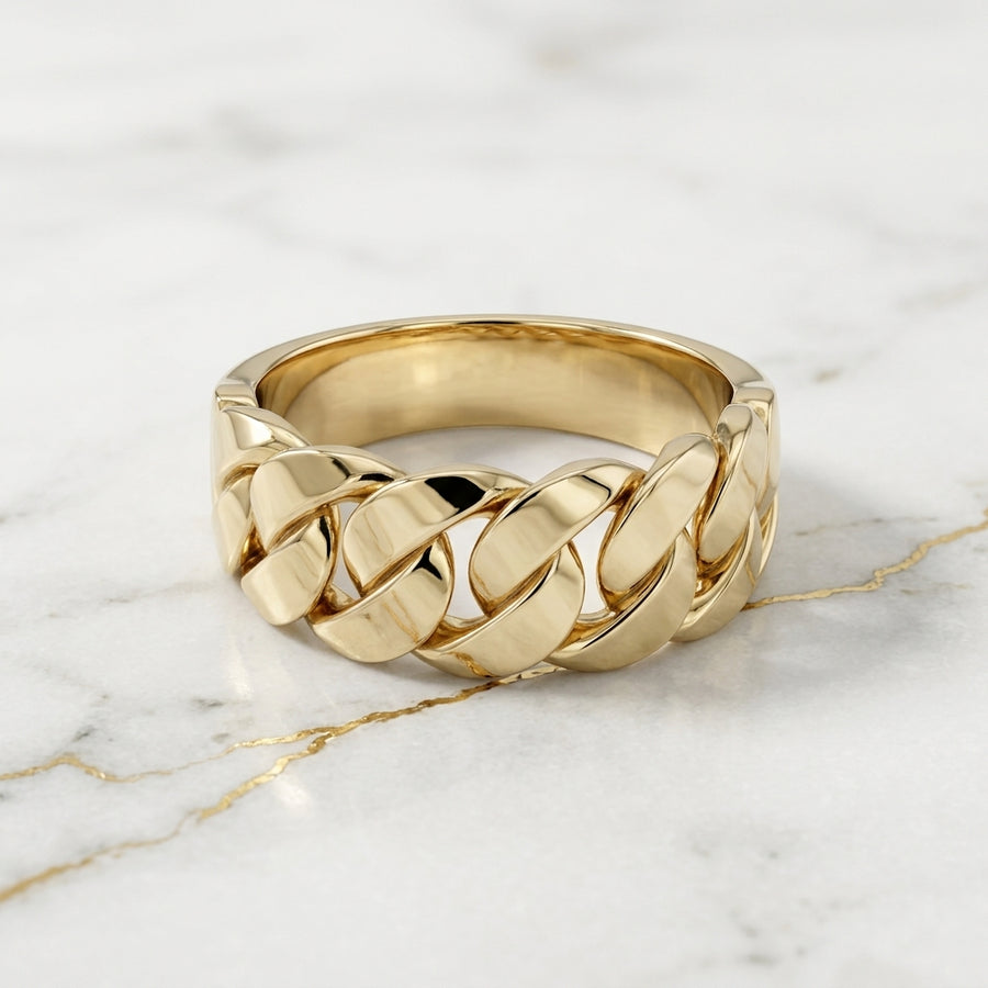 Anillo de Eslabón Cubano Grueso en Oro Amarillo Sólido 10K (Talla 7) - 3.70g