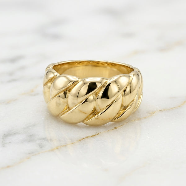 Anillo Trenzado Croissant Abombado en Oro Amarillo 10K (Talla 8) - 3.00g