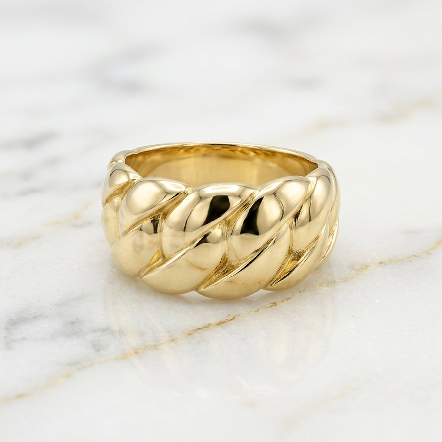 Anillo Trenzado Croissant Abombado en Oro Amarillo 10K (Talla 8) - 3.00g
