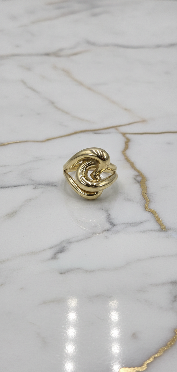 Anillo Nudo Escultural en Espiral de Oro Amarillo Sólido 10K (Talla 7) - 2.61g