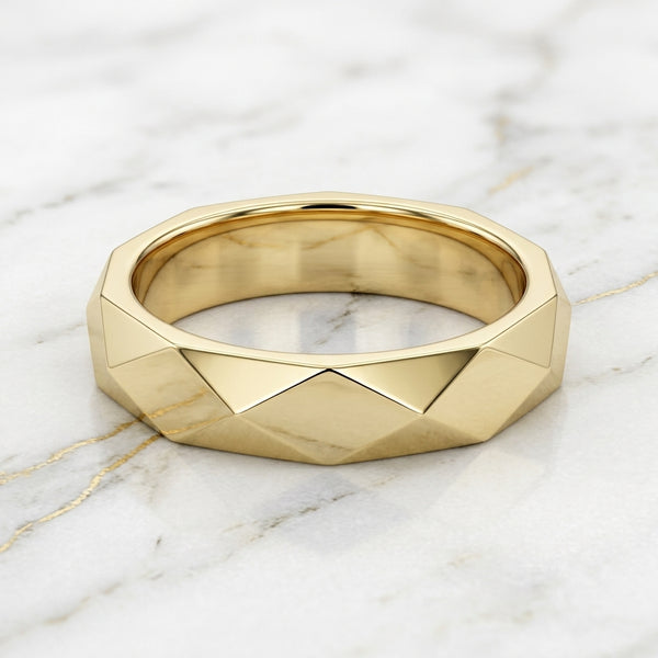 Anillo Alianza Geométrica Facetada Octagonal en Oro Amarillo 10K (Talla 9) - 2.36g