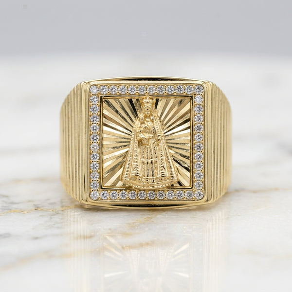 Anillo Virgen de la Caridad Cuadrado de Hombre en Oro 10K Talla 10.5 - 4.94g