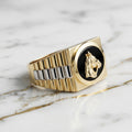 Anillo Sello Caballo en Ónix Negro de Oro 10K Bicolor para Hombre (Talla 10) - 5.40g