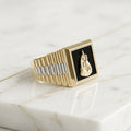 Anillo Sello Virgen de la Caridad del Cobre en Ónix Negro y Oro 10K Bicolor (Talla 10) - 5.29g