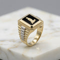 Anillo Virgen de la Caridad Ónix Negro de Hombre en Oro Dos Tonos 10K Talla 12.5 - 6.27g