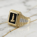 Anillo Virgen de la Caridad Ónix Negro de Hombre en Oro Dos Tonos 10K Talla 12.5 - 6.27g