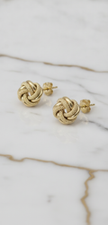 Aretes Dormilones Nudo de Amor (Love Knot) Liso y Tallado Diamante en Oro 10K - 0.84g