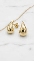 Aretes Dormilones Esculturales de Gota Curva de Alto Pulido en Oro Amarillo 10K - 1.56g