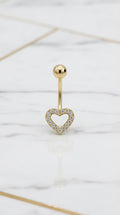 Piercing de Ombligo Corazón Calado en Pavé de Circonias en Oro Amarillo de 10K (1.40g)