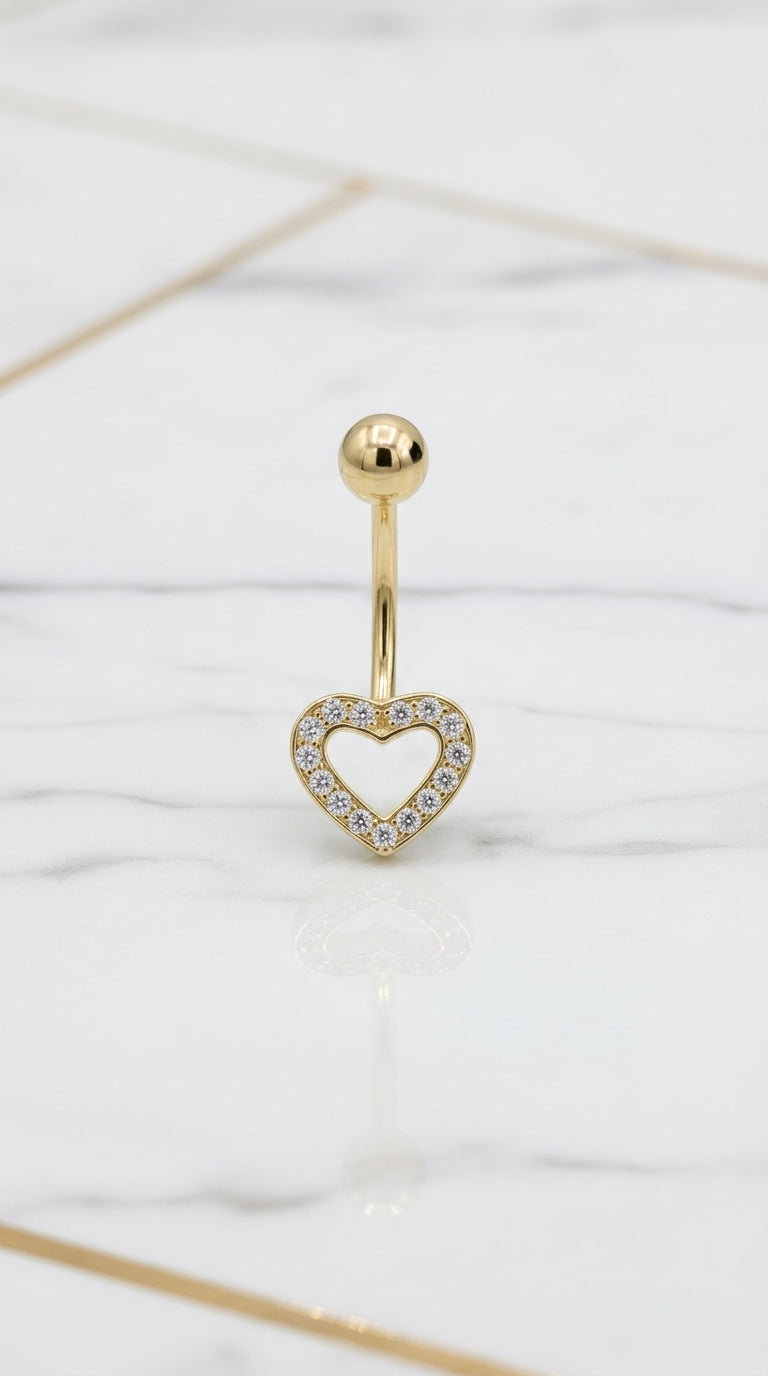 Piercing de Ombligo Corazón Calado en Pavé de Circonias en Oro Amarillo de 10K (1.40g)