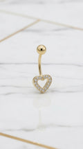 Piercing de Ombligo Corazón Calado en Pavé de Circonias en Oro Amarillo de 10K (1.40g)