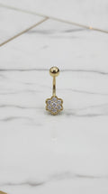 Piercing de Ombligo Flor de Circonias en Oro Amarillo de 10K (1.40g)