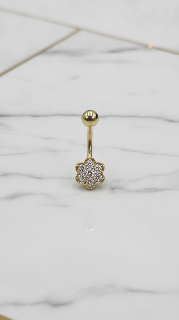 Piercing de Ombligo Flor de Circonias en Oro Amarillo de 10K (1.40g)