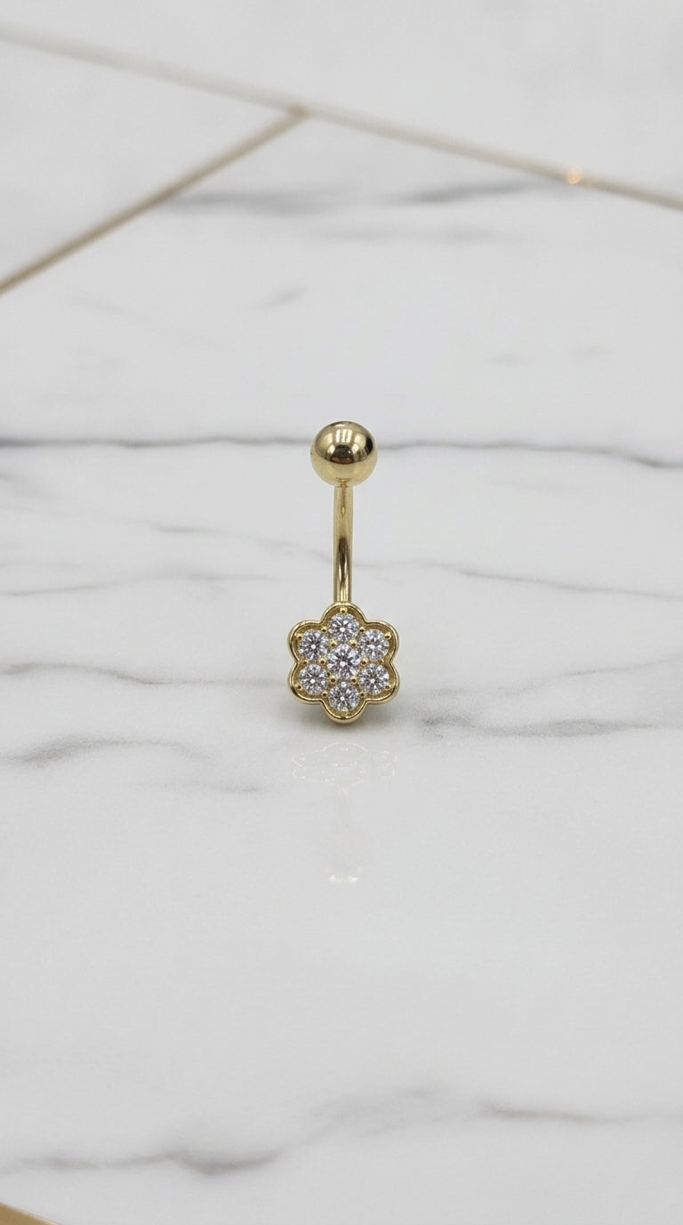 Piercing de Ombligo Flor de Circonias en Oro Amarillo de 10K (1.40g)