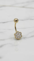 Piercing de Ombligo Flor de Circonias en Oro Amarillo de 10K (1.40g)
