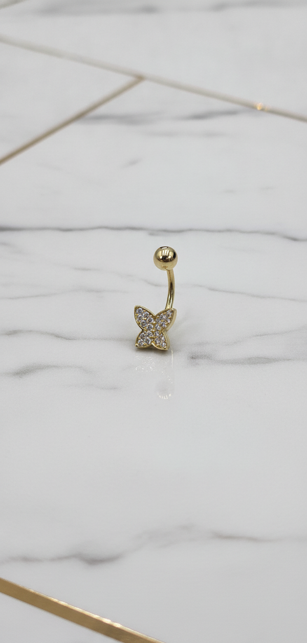 Piercing de Ombligo Mariposa con Circonia Cúbica en Oro Amarillo de 10K (1.40g)