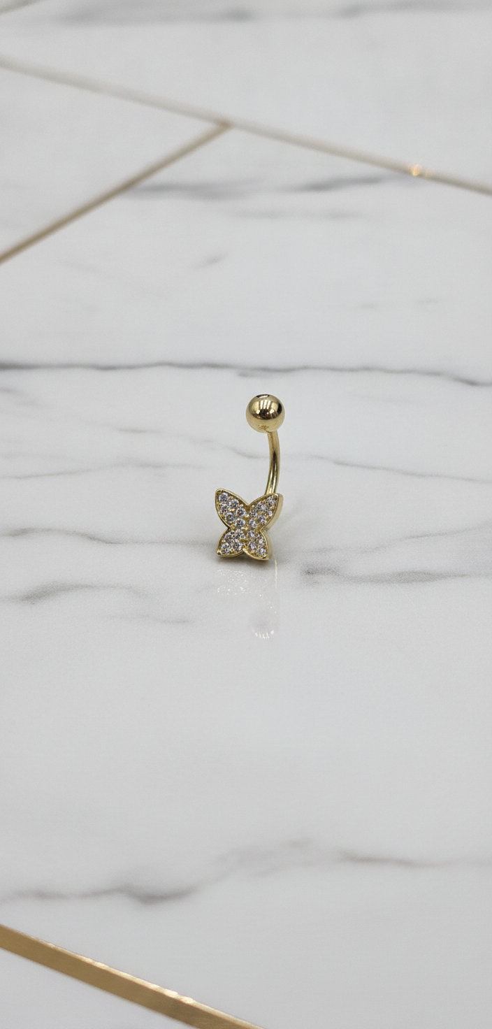 Piercing de Ombligo Mariposa con Circonia Cúbica en Oro Amarillo de 10K (1.40g)
