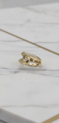 Anillo Entrelazado de Doble Aro con Pavé de Zirconias en Oro Amarillo Sólido 10K (Talla 7.5) - 2.77g
