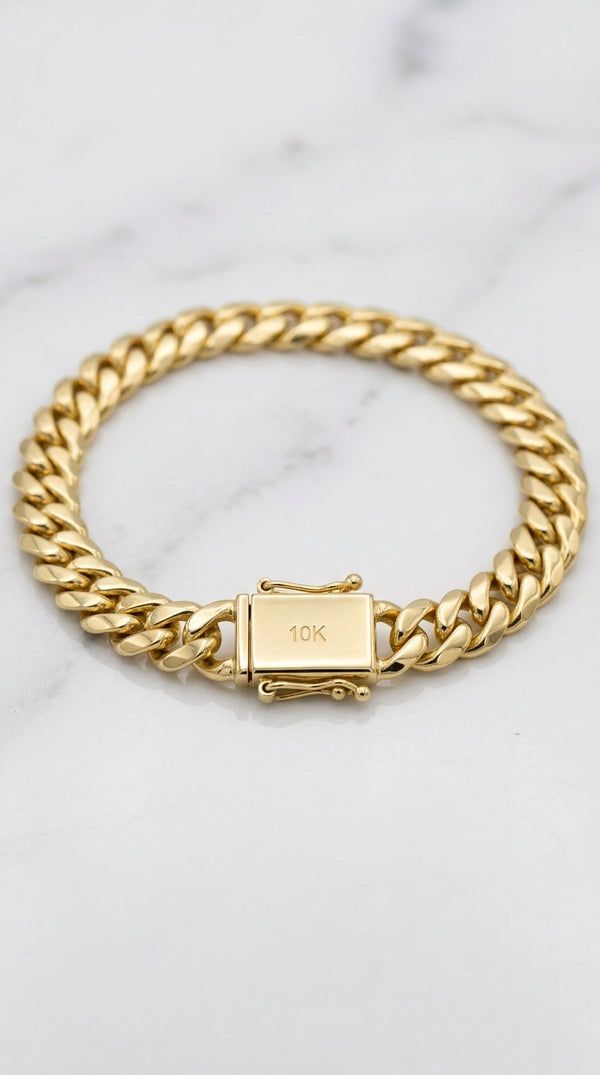 Manilla Tejido Cubano (Miami Cuban Link) en Oro Sólido Amarillo 10K (9" x 10mm - 54.73g)