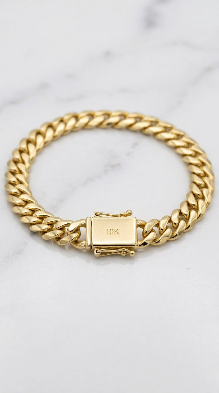 Manilla Tejido Cubano (Miami Cuban Link) en Oro Sólido Amarillo 10K (8.5" x 9mm - 45.50g)
