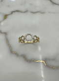 Anillo Eslabones Circulares Calados con Halo Central de Zirconias en Oro Amarillo 10K - 1.82g