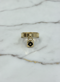 Anillo Banda Doble con Zirconias y Dije Candado Trébol Negro en Oro Amarillo 10K - 4.11g