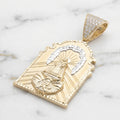 Dije Medalla Capilla Grande Virgen de la Caridad del Cobre Bicolor con Reasa Pavé en Oro 10K - 7.44g
