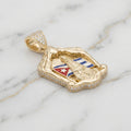 Dije Medalla Escudo Virgen de la Caridad del Cobre con Bandera de Cuba Esmaltada y Canto con Pavé en Oro 10K - 5.57g