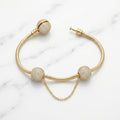 Pulsera Tejido Serpiente Estilo Pandora con Esfera Pavé y Cadena de Seguridad en Oro 10K (8") - 10.31g