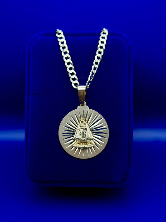 Circular Virgin pendant with sparkles