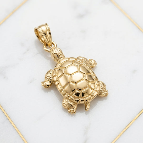 Dije Tortuga Marina Tallada en Relieve 3D en Oro Amarillo 10K - 2.35g