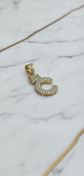 Dije Letra Inicial C con Corona y Doble Hilera de Zirconias Pavé en Oro Amarillo 10K (2.16g)