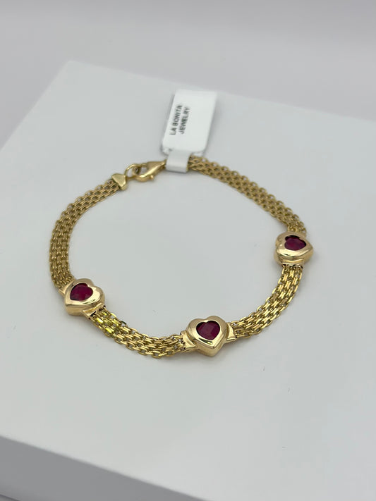 Pulsera Corazon Rojo 10k 7"