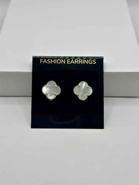 Aretes Clover blanco grande 10k