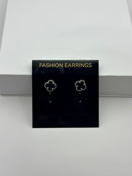 Aretes Clover negro pequeño 10k