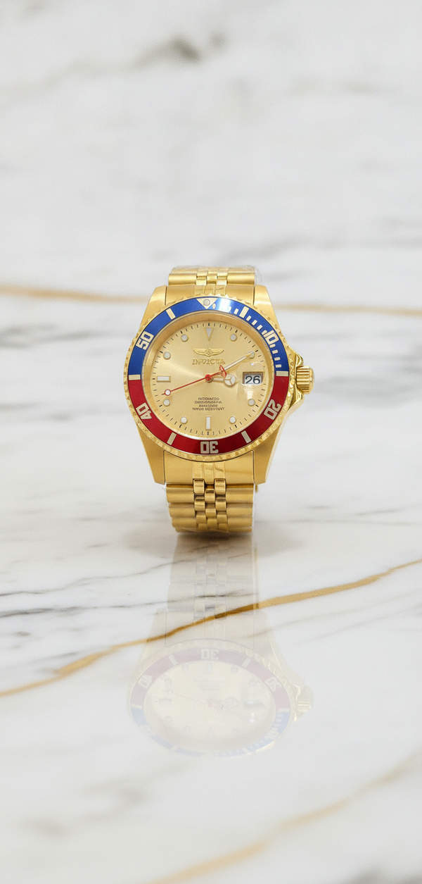 Reloj Invicta Pro Diver Automático Dorado con Bisel Bicolor Azul/Rojo y Esfera Dorada