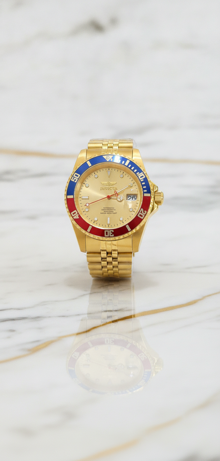 Reloj Invicta Pro Diver Automático Dorado con Bisel Bicolor Azul/Rojo y Esfera Dorada