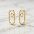 Aretes Topos Ovalados Lisos con Piedra Central en Oro 10K (1.89g)