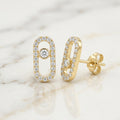 Aretes Topos Ovalados Pavé con Piedra Central en Oro 10K (2.06g)