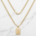 Cadena Corte Brillo Curb Link Italiana (Size 22" / 24") con Dije de Capilla Virgen de la Caridad 3 Tonos en Oro Sólido 10K - 17.94g