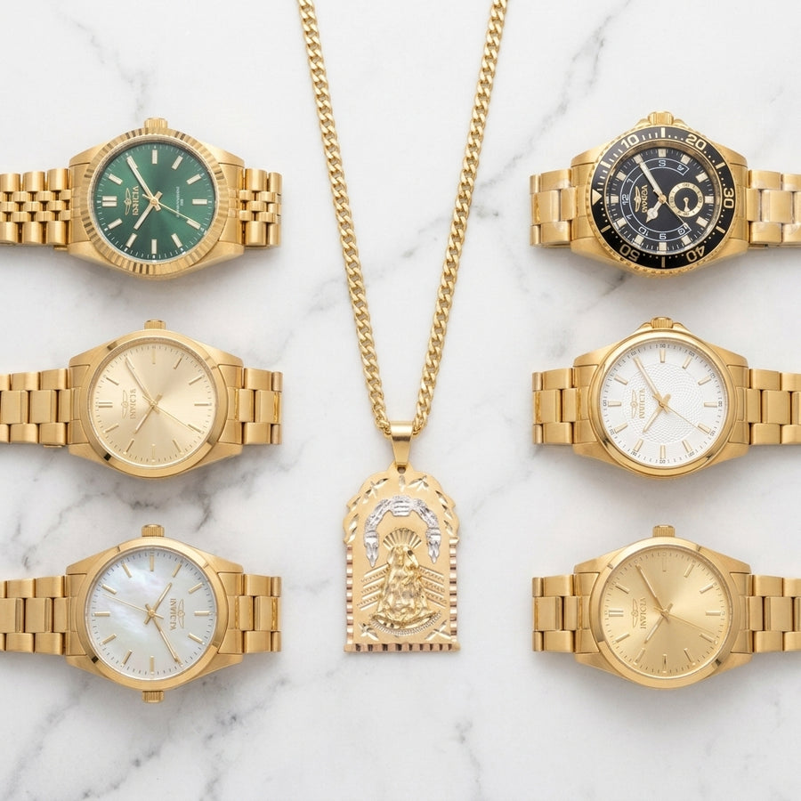 Combo Oferta: Cadena Cubana (Size 22" o 24") con Dije Capilla Virgen de la Caridad en Oro 10K (17.94g) + Reloj de Hombre a Elegir