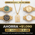 Combo Oferta: Cadena Cubana (Size 22" o 24") con Dije Capilla Virgen de la Caridad en Oro 10K (17.94g) + Reloj de Hombre a Elegir
