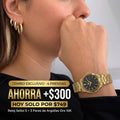 Combo Exclusivo: Reloj Seiko 5 Automático Dorado + Set de 3 Argollas Torcidas Nevadas en Oro 10K (4 Prendas)