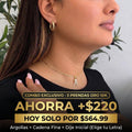 Combo Exclusivo: Aretes Argollas Torcidas Lisas Talla 1 + Cadena Fina Eslabón 20" + Dije Inicial con Corona en Oro 10K (3 Prendas)