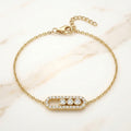 Pulsera con Dije Ovalado Pavé y 3 Piedras Móviles en Oro 10K (2.97g)